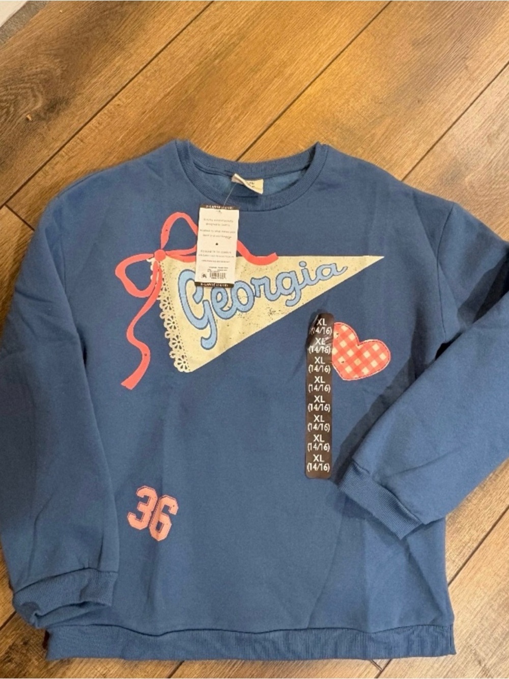 State of Mind Blue 'Georgia' Graphic Kids Sweatshirt with Pink Accents